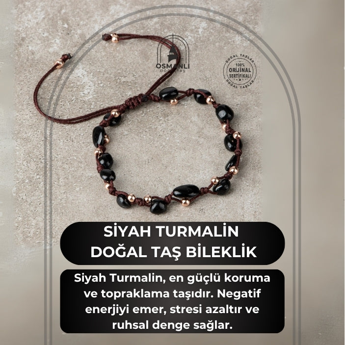 Siyah Turmalin Natürel Kesim Doğal Taş Makrome Bileklik