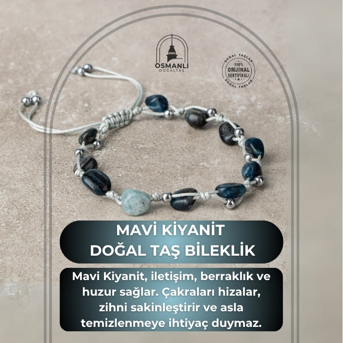 Mavi Kiyanit Natürel Kesim Doğal Taş Makrome Bileklik
