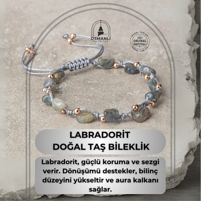 Labradorit Natürel Kesim Doğal Taş Makrome Bileklik
