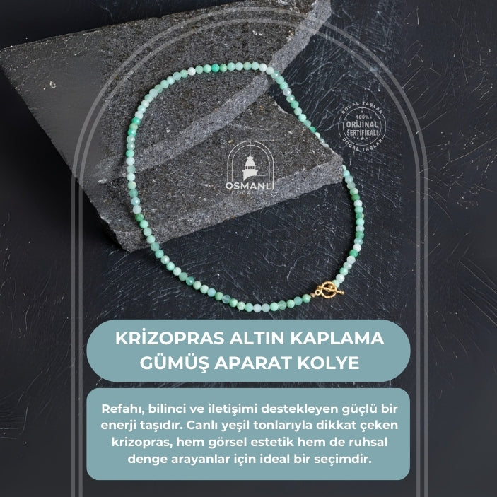 Sertifikalı Krizopras Altın Kaplama Gümüş Aparat  Kolye