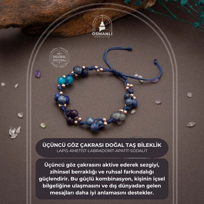 Üçüncü Göz Çakrası Doğal Taş Bileklik - Lapis-Ametist-Labradorit-Apatit-Sodalit