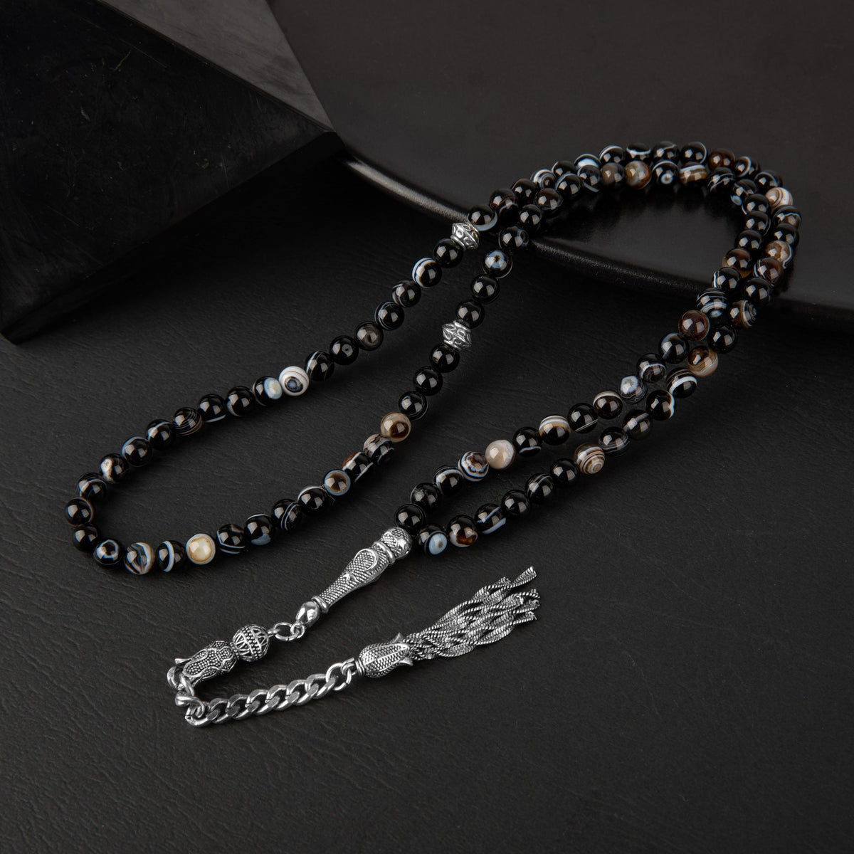 Siyah Göz Akik Doğal Taş Tesbih 99luk - 6mm