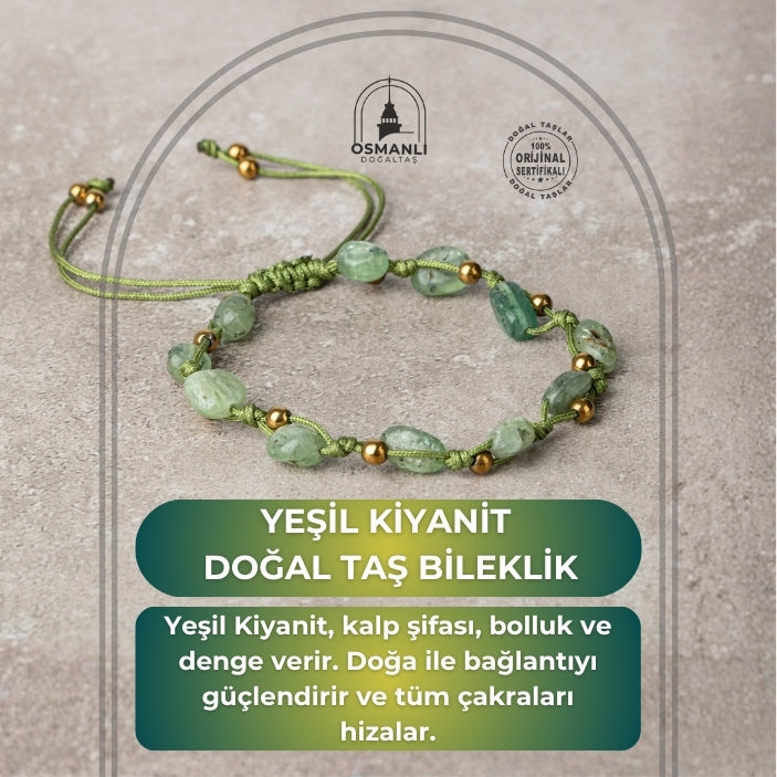 Yeşil Kiyanit Natürel Kesim Doğal Taş Makrome Bileklik