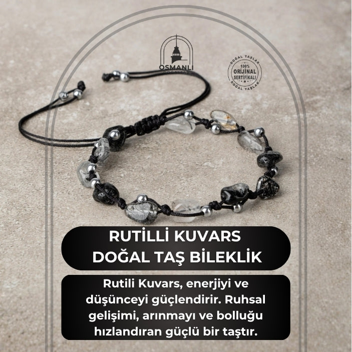 Rutilli Kuvars Natürel Kesim Doğal Taş Makrome Bileklik