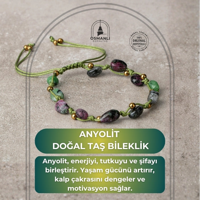 Anyolit Natürel Kesim Doğal Taş Makrome Bileklik