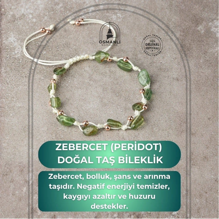Zebercet (Peridot) Natürel Kesim Doğal Taş Makrome Bileklik