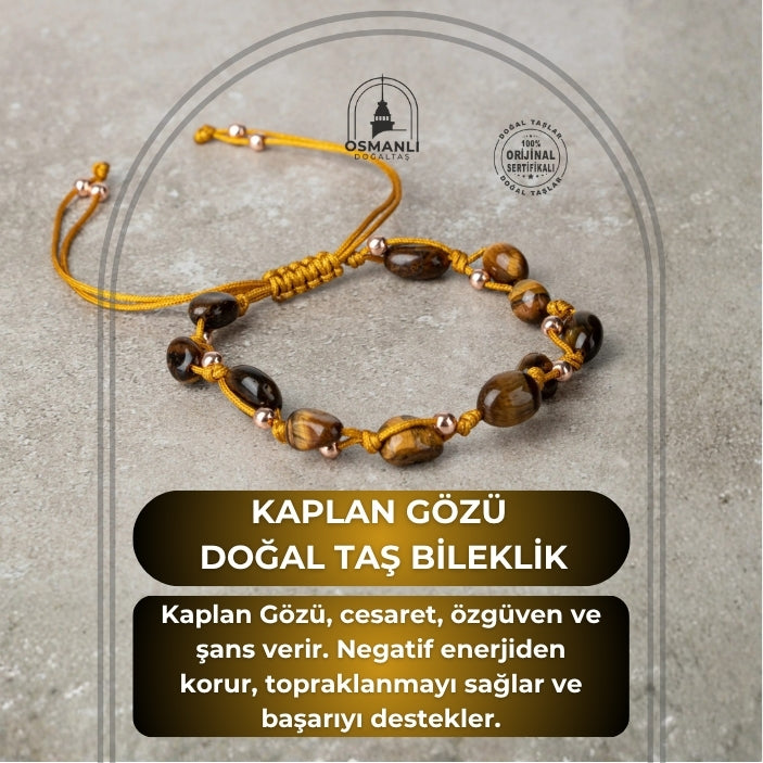 Kaplan Gözü Natürel Kesim Doğal Taş Makrome Bileklik