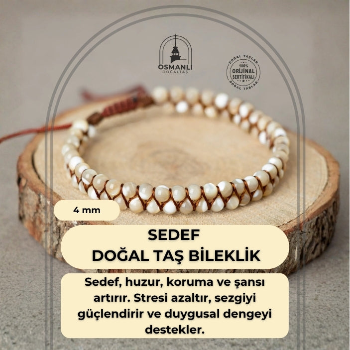 Sedef 4mm Çift Sıra Doğal Taş Bileklik