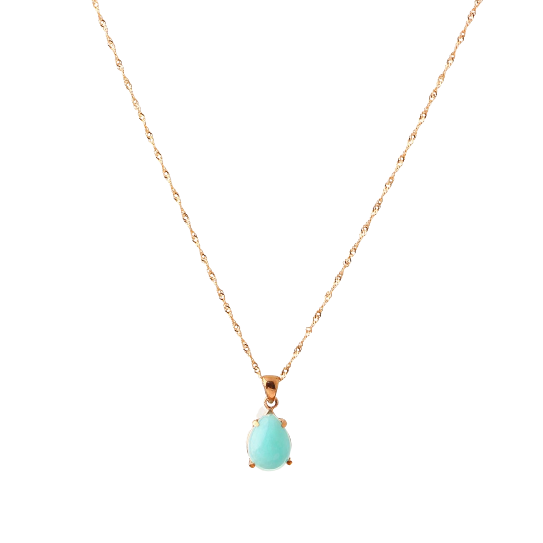 Amazonit Doğal Taş Gümüş Kolye, Gümüş Sarı Zincir