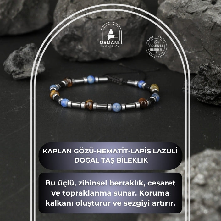Kaplan Gözü-Hematit-Lapis Lazuli Doğal Taş Bileklik