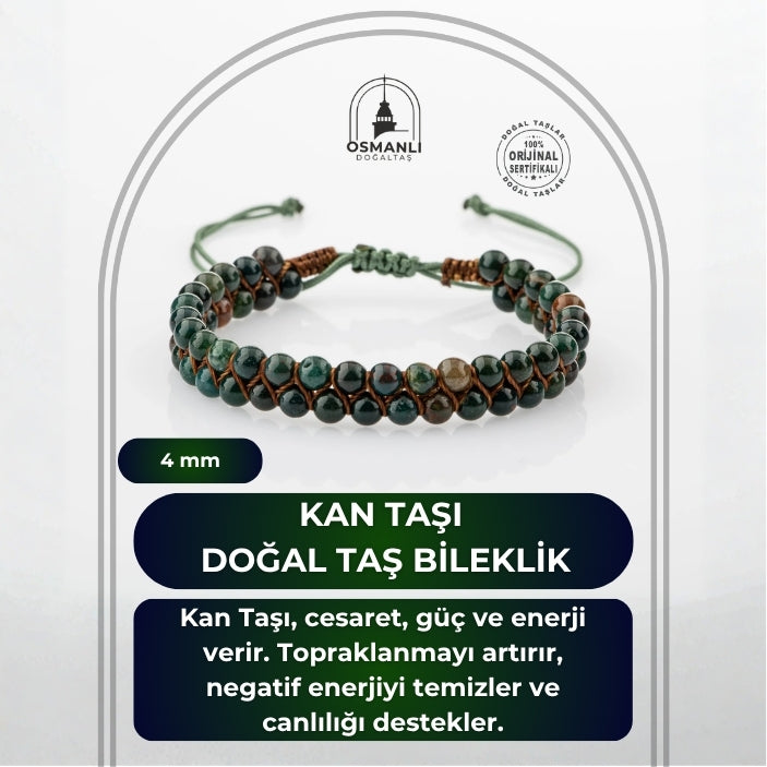 Kan Taşı 4mm Çift Sıra Doğal Taş Bileklik