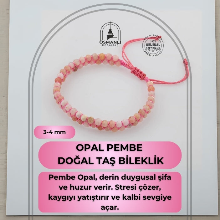 Opal Pembe 3-4mm Çift Sıra Doğal Taş Bileklik