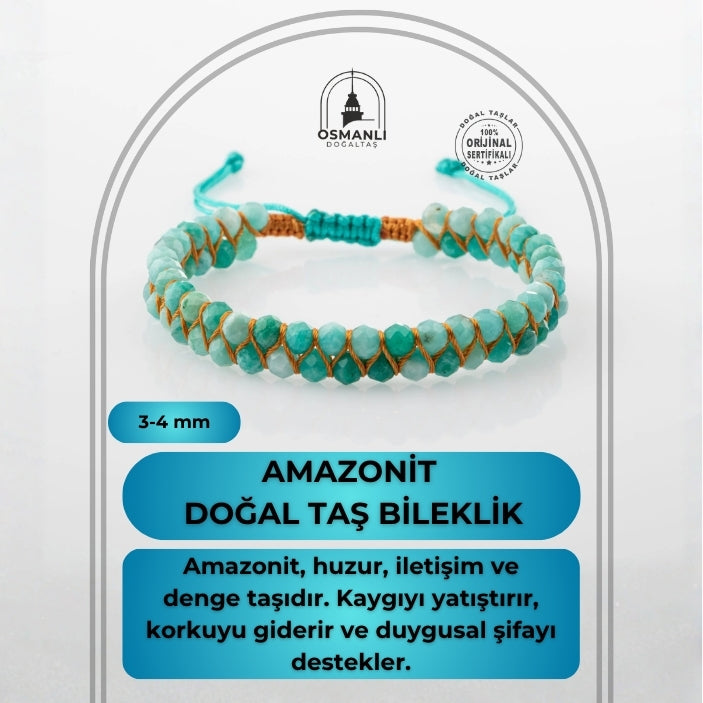 Amazonit 3-4mm Çift Sıra Doğal Taş Bileklik
