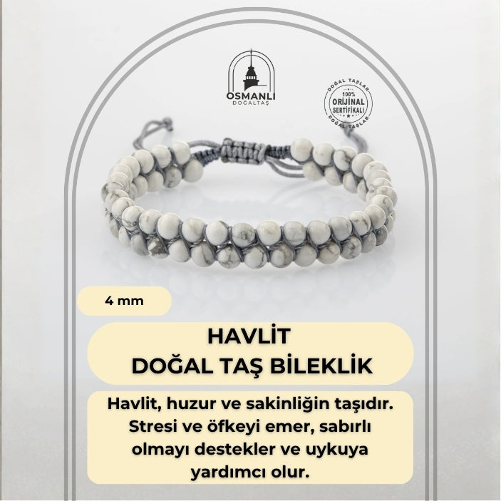 Havlit 4mm Çift Sıra Doğal Taş Bileklik