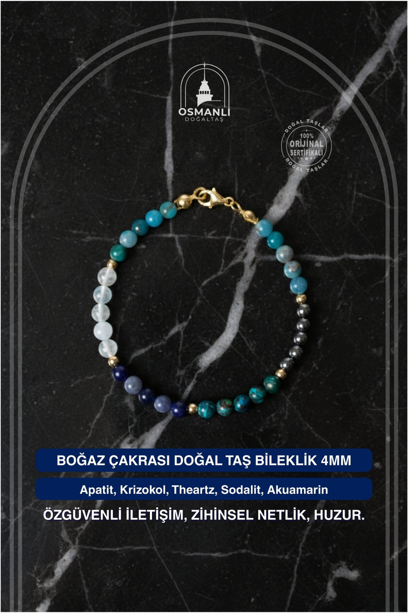 Sertifikalı Boğaz Çakrası Doğal Taş Bileklik