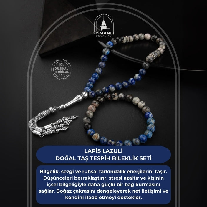 Lapis Lazuli-Jasper Doğal Taş Tesbih Bileklik Seti