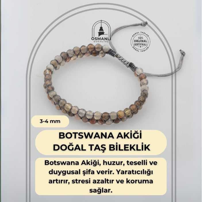 Botswana Akiği 3-4mm Çift Sıra Doğal Taş Bileklik