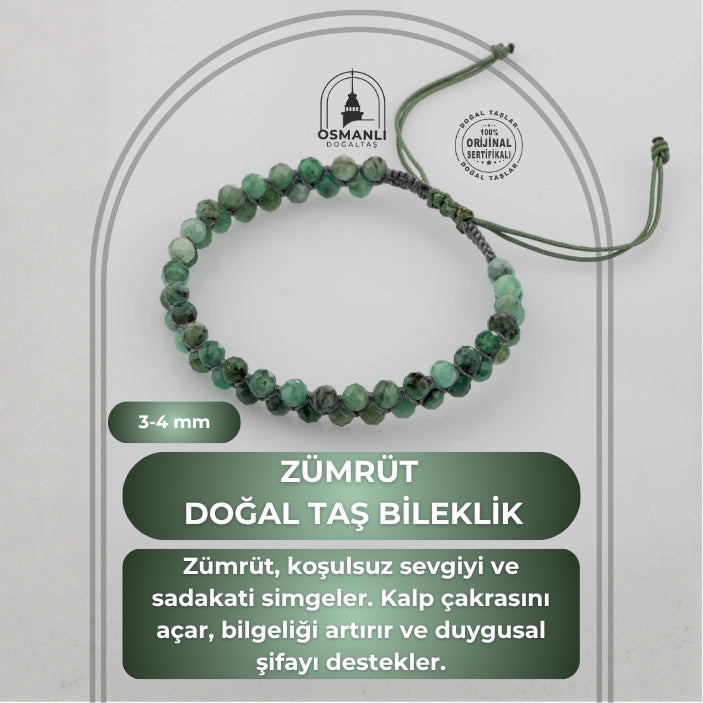 Zümrüt 3-4mm Çift Sıra Doğal Taş Bileklik