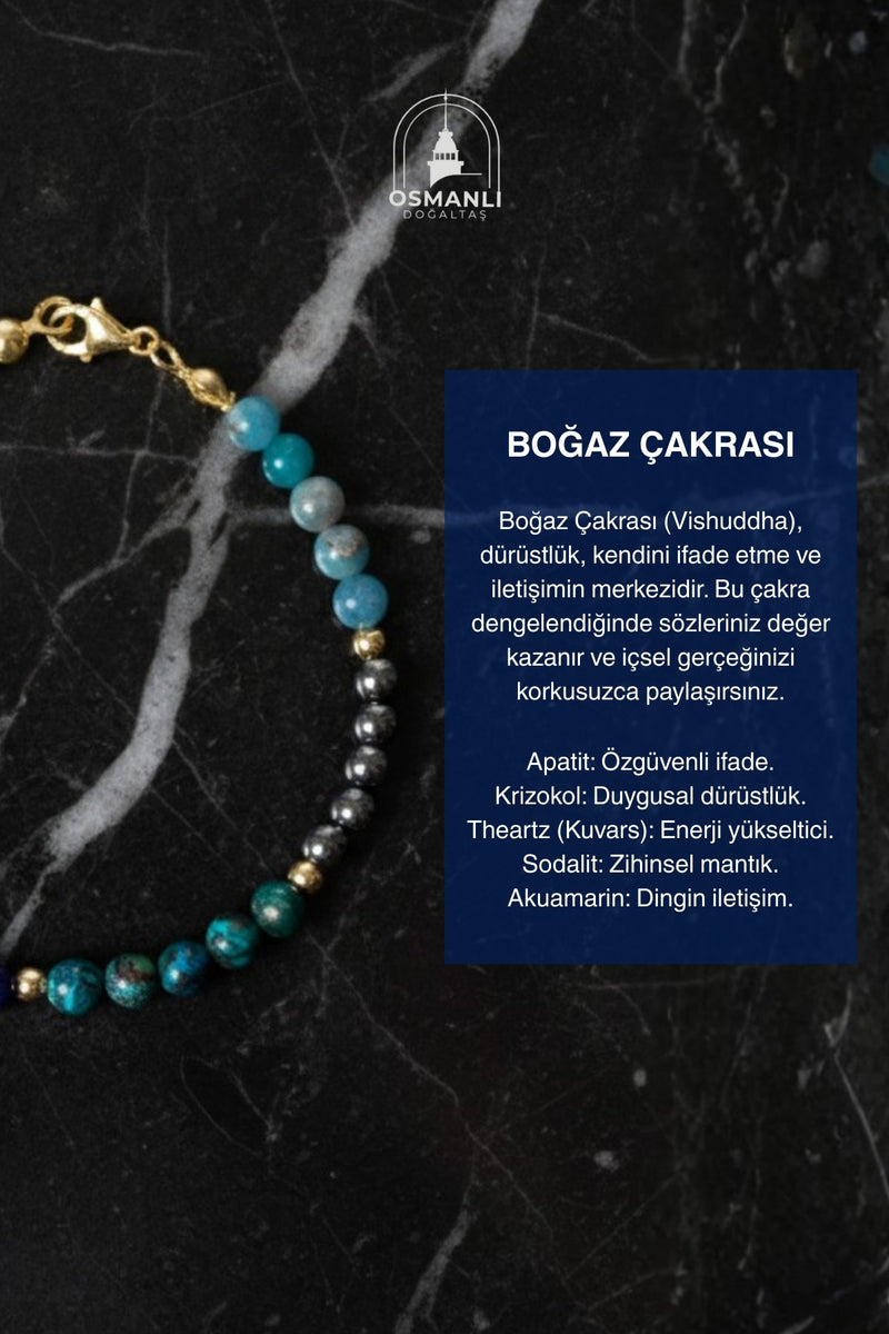 Sertifikalı Boğaz Çakrası Doğal Taş Bileklik