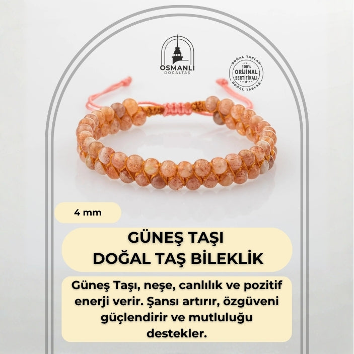 Güneş Taşı 4mm Çift Sıra Doğal Taş Bileklik