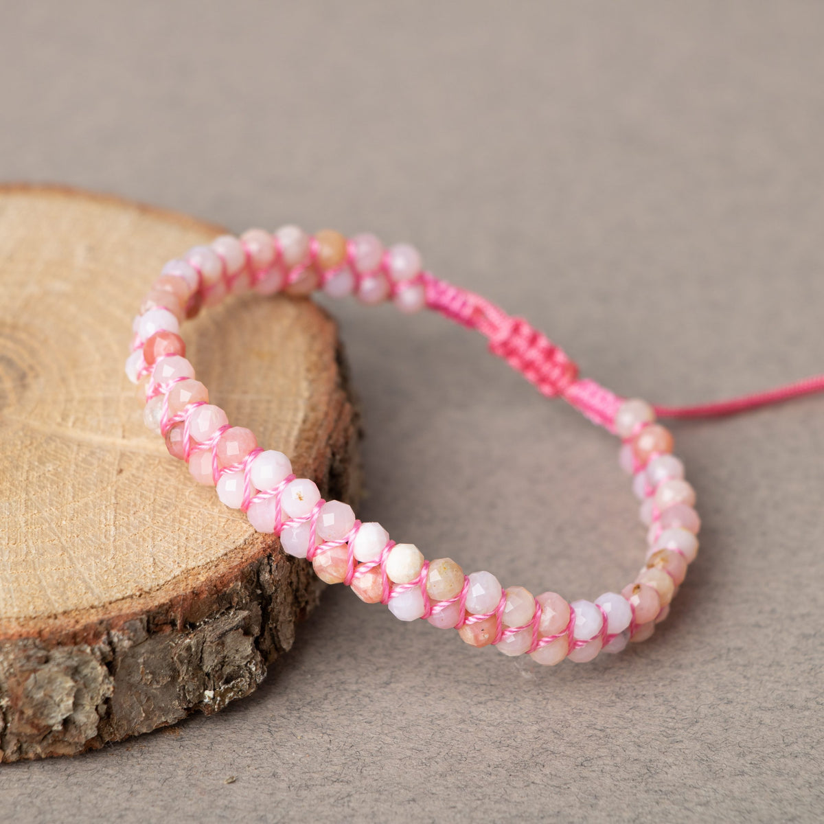 Opal Pembe 3-4mm Çift Sıra Doğal Taş Bileklik