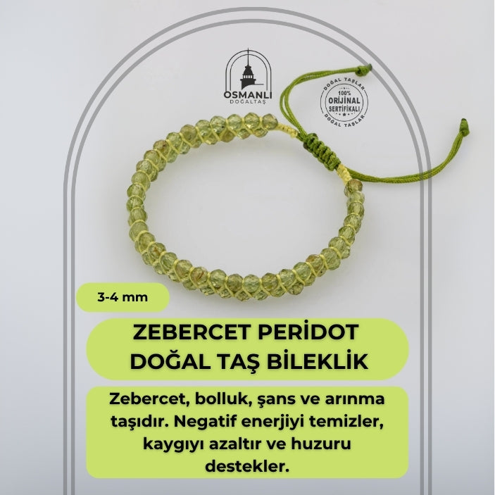Zebercet Peridot 3-4mm Çift Sıra Doğal Taş Bileklik
