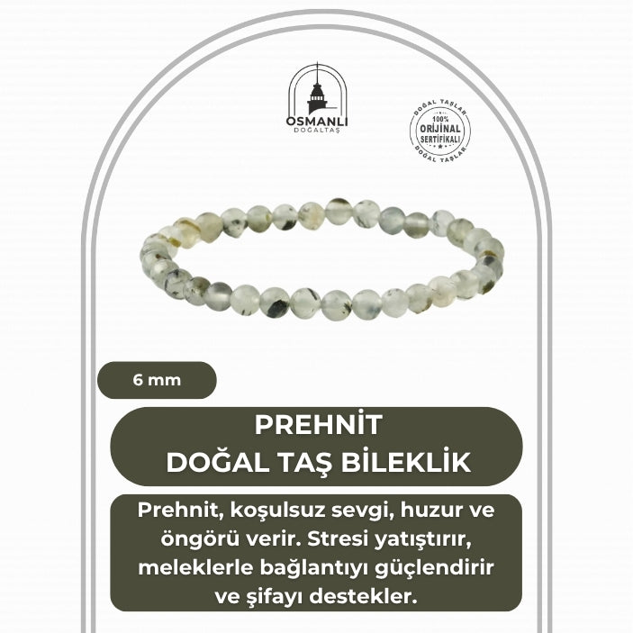 Prehnit 6mm Doğal Taş Bileklik