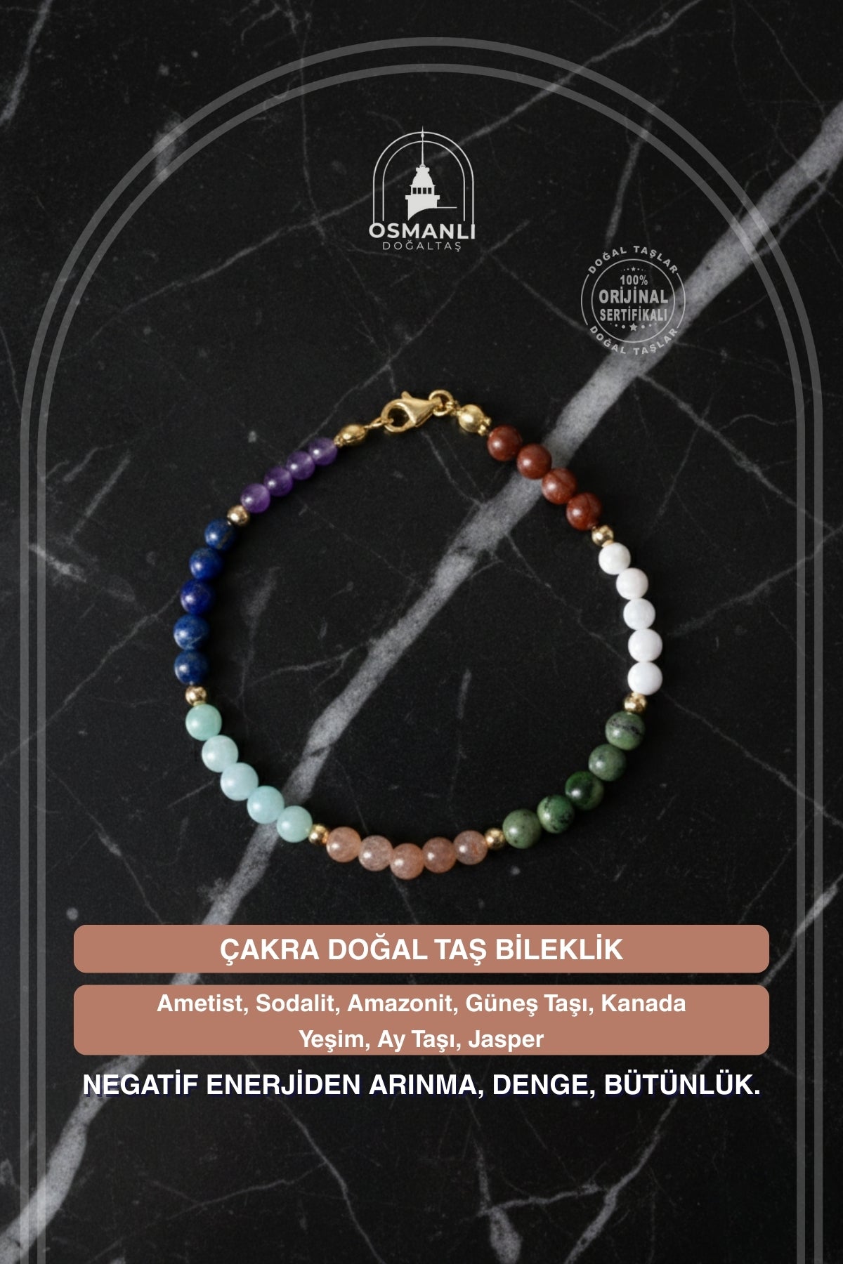 Sertifikalı Çakra Doğal Taş Bileklik 4mm