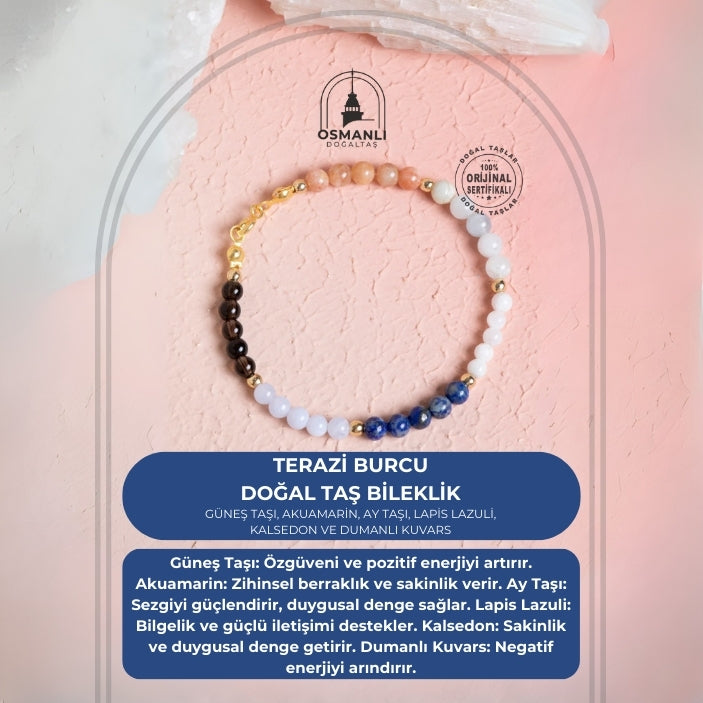 Sertifikalı Terazi Burcu Doğal Taş Bileklik