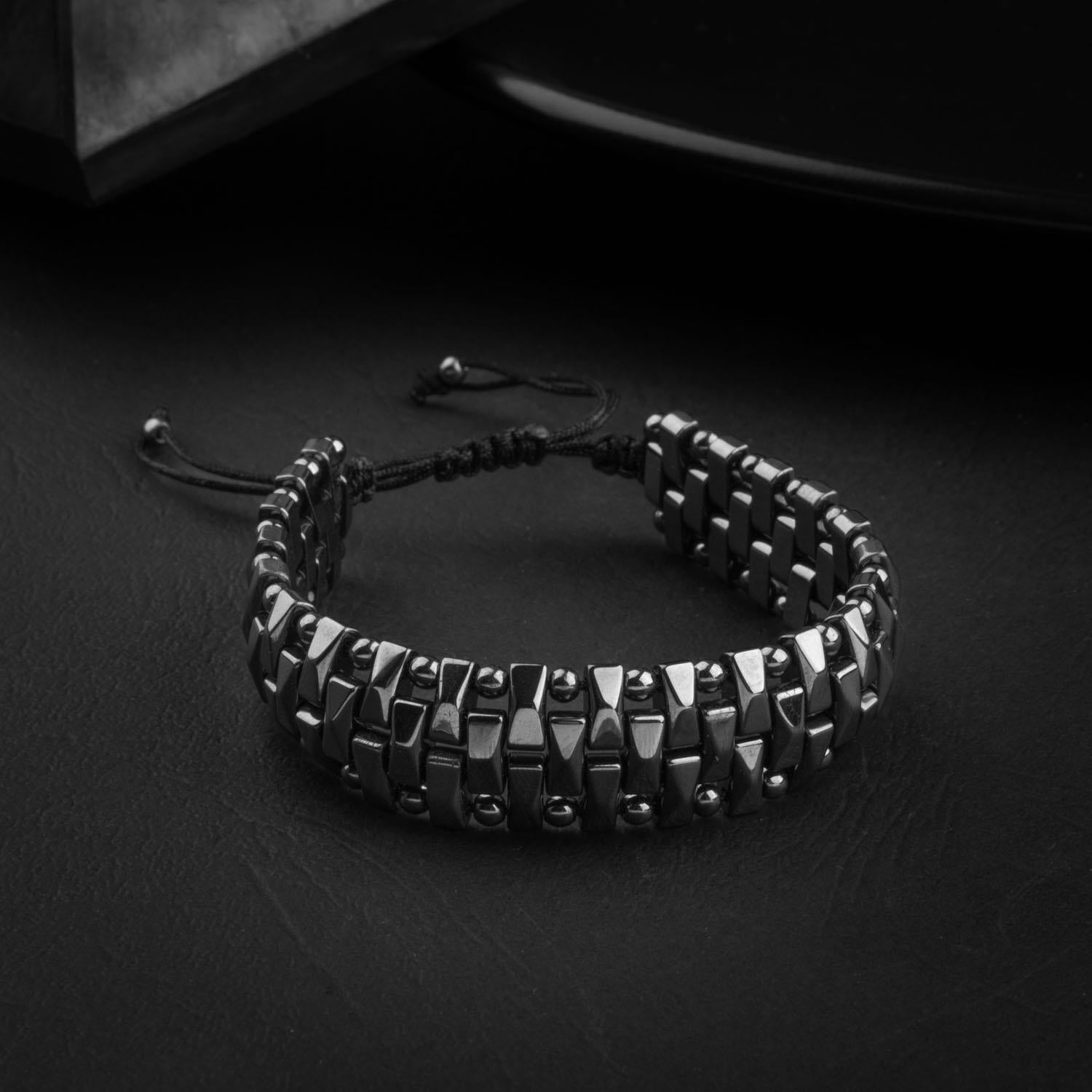 Hematit Doğal Taş Tasarım El İşi Bileklik- 20-21cm