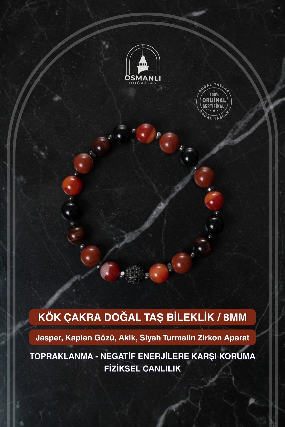 Sertifikalı Kök Çakra Doğal Taş Bileklik / 8MM
