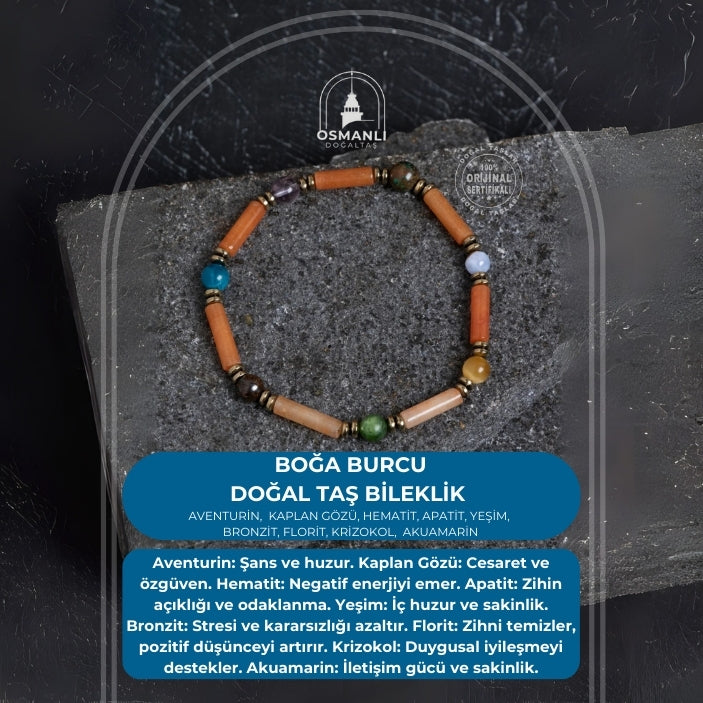 Sertifikalı Apatit, Krizokol ve Yeşim Boğa Burcu Bilekliği