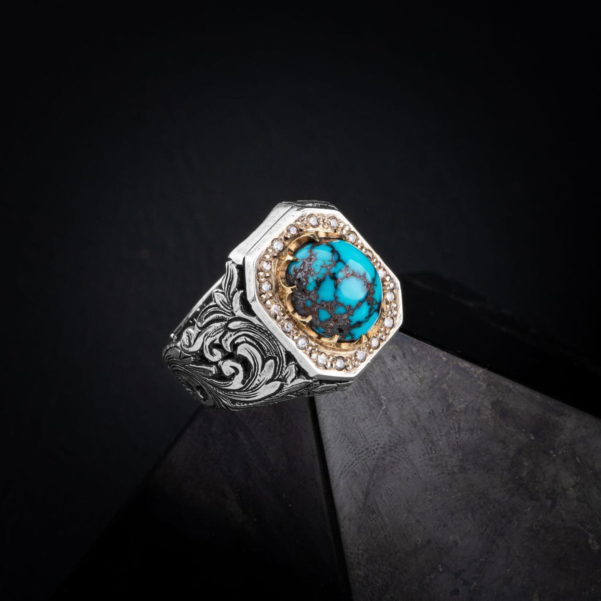 Turkuaz Firuze Doğal Taş Özel Koleksiyon İrityumlu (Kararmaz) Gümüş Yüzük