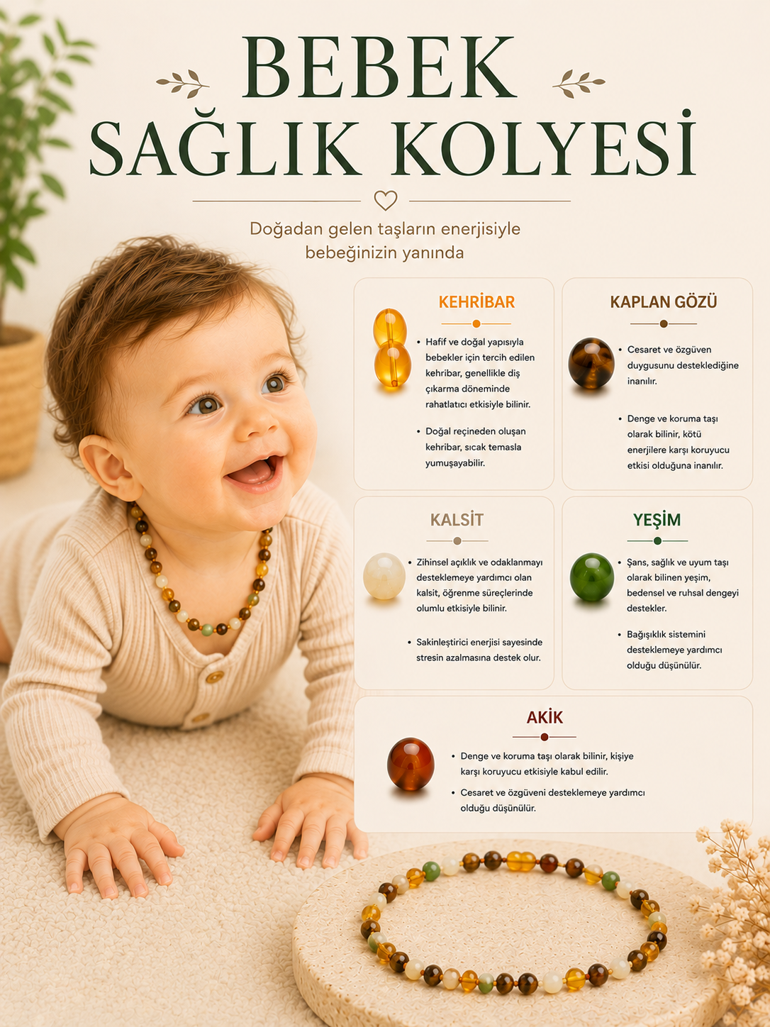 Sertifikalı Bebek Sağlık Kolye (33-35 CM)