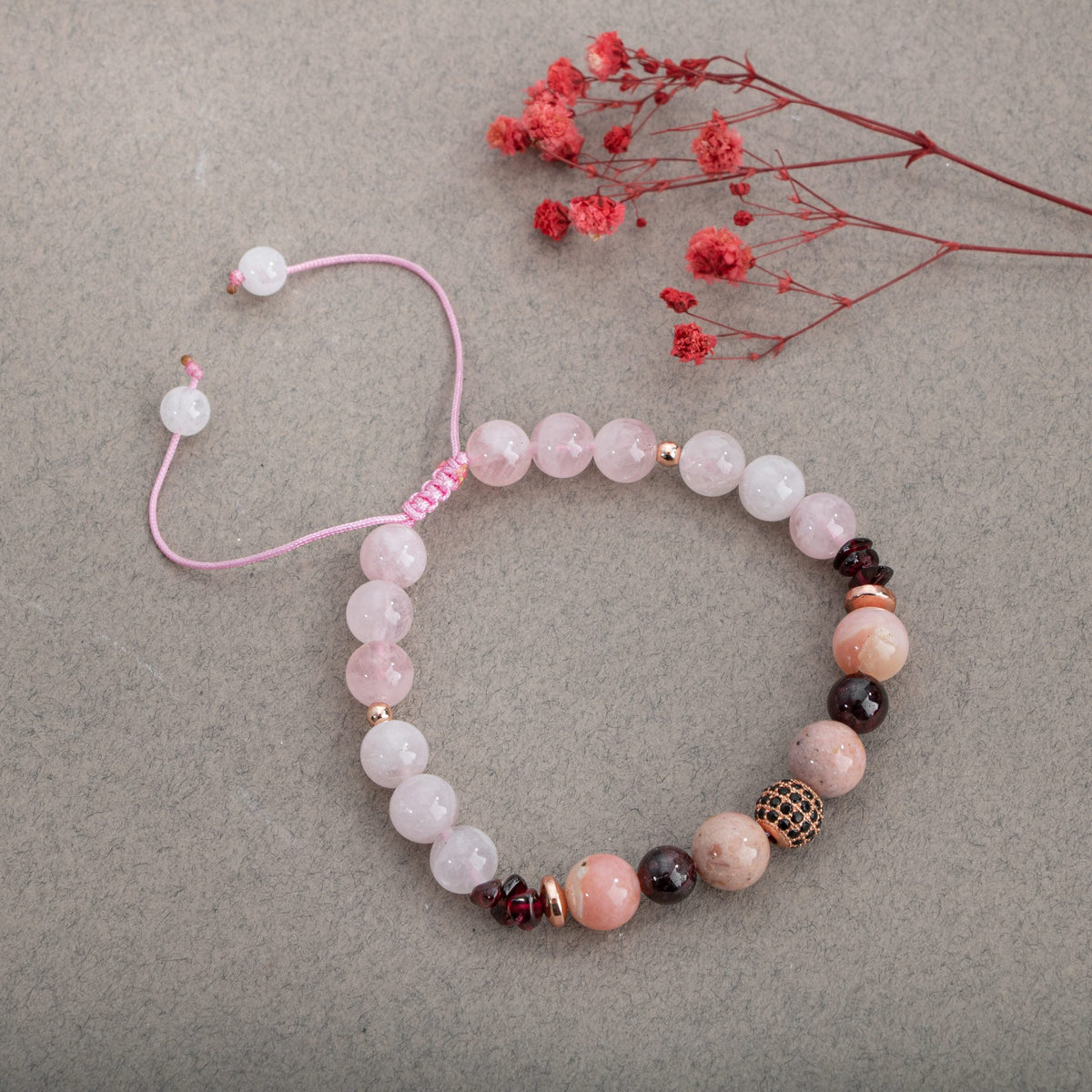 Siyah Göz Akik-Pembe Kuvars Doğal Taş Çift Bileklik Seti