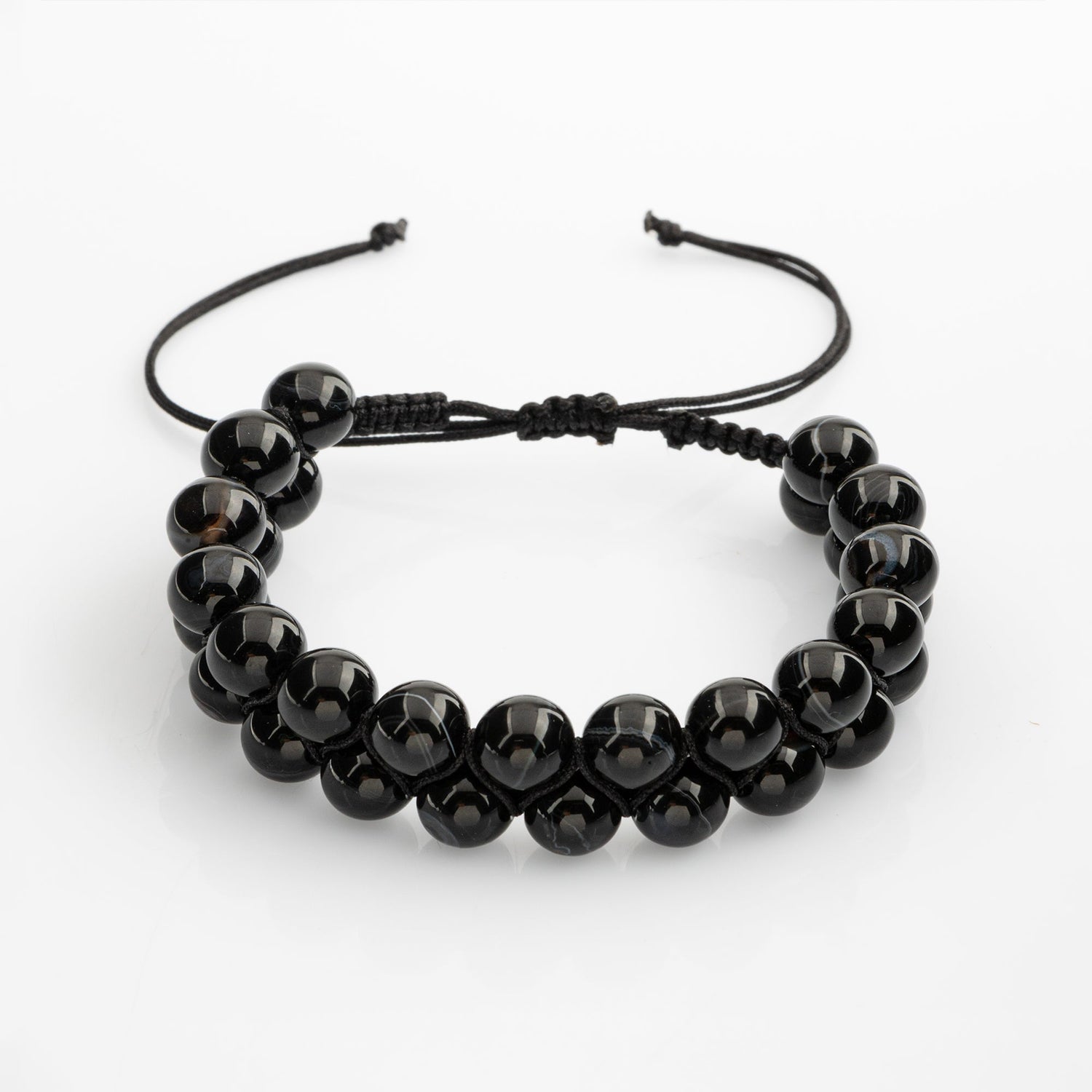 Siyah Göz Akik 8mm Çift Sıra Makrome Doğal Taş Bileklik