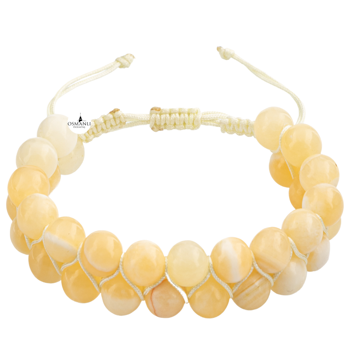 Aragonit 8mm Çift Sıra Makrome Doğal Taş Bileklik
