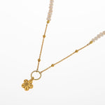 İnci Doğal Taş Gümüş Çiçekli Kolye