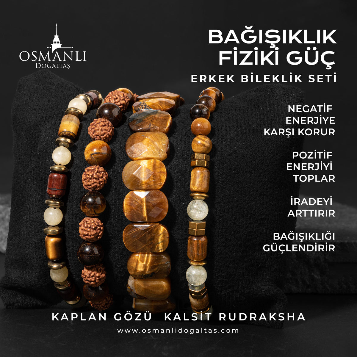 Bağışıklık Fiziki Güç Doğal Taş Erkek Bileklik Seti