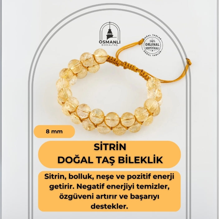 Sitrin 8mm Çift Sıra Makrome Doğal Taş Bileklik