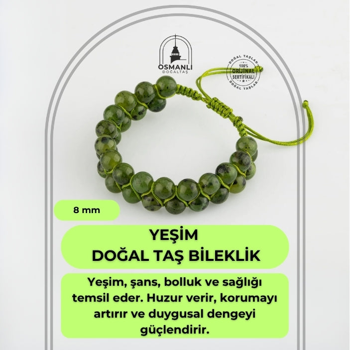 Yeşim 8mm Çift Sıra Makrome Doğal Taş Bileklik