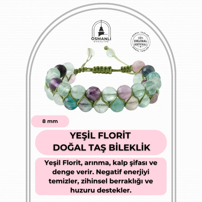 Yeşil Florit 8mm Çift Sıra Makrome Doğal Taş Bileklik