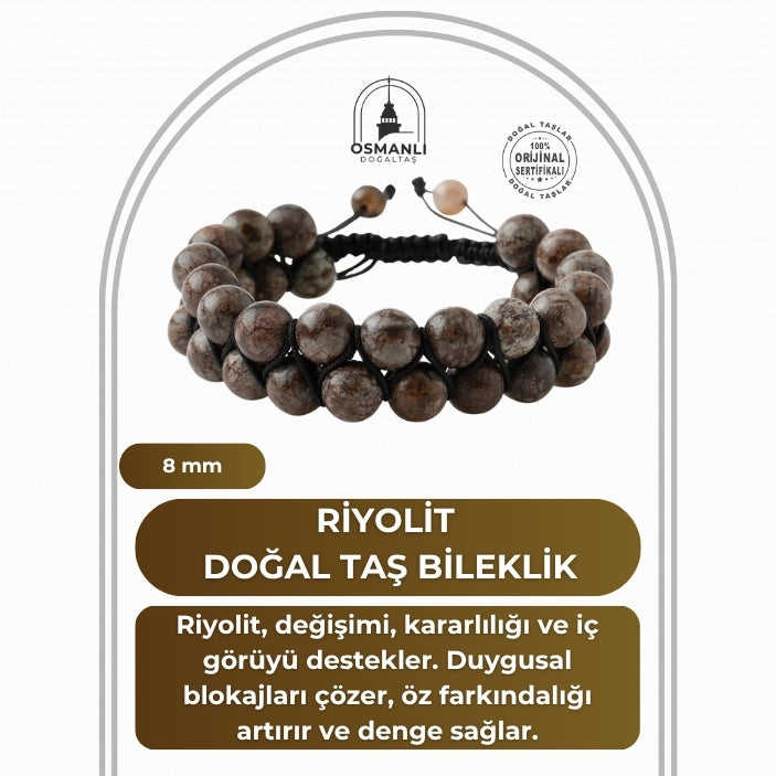 Riyolit 8mm Çift Sıra Makrome Doğal Taş Bileklik