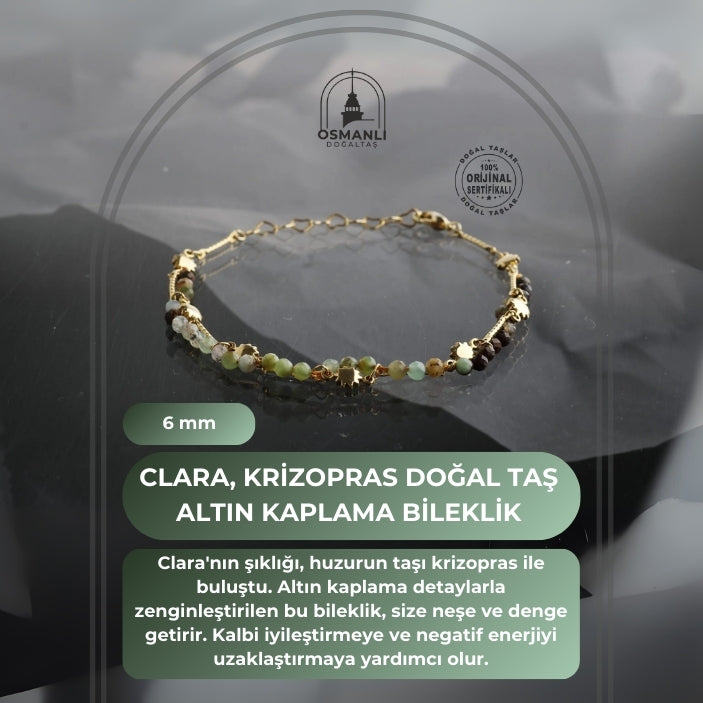 Clara, Krizopras Doğal Taş Altın Kaplama Halhal