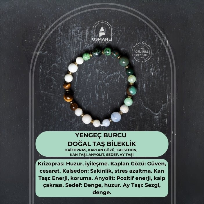 Osmanlı Doğal Taş Sertifikalı Yengeç Burcu Doğal Taş Bileklik