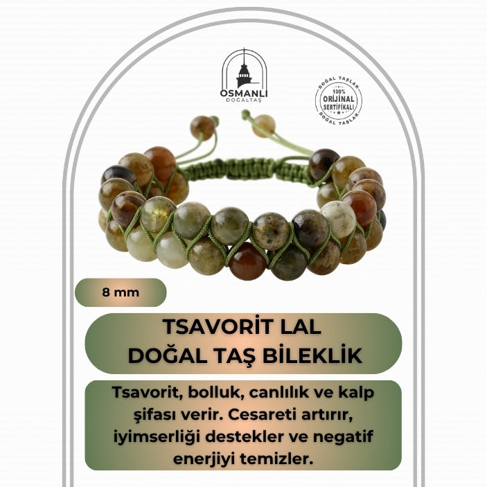 Tsavorit Lal 8mm Çift Sıra Makrome Doğal Taş Bileklik