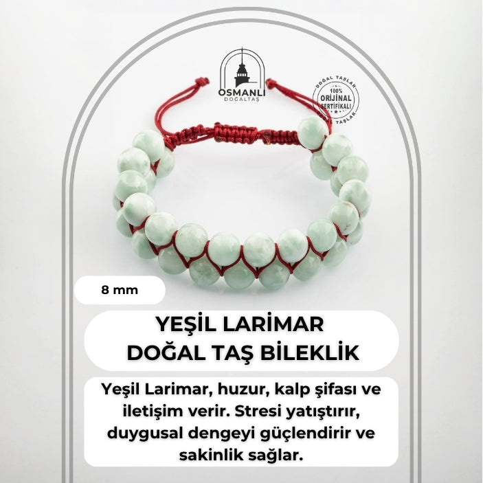 Yeşil Larimar 8mm Çift Sıra Makrome Doğal Taş Bileklik