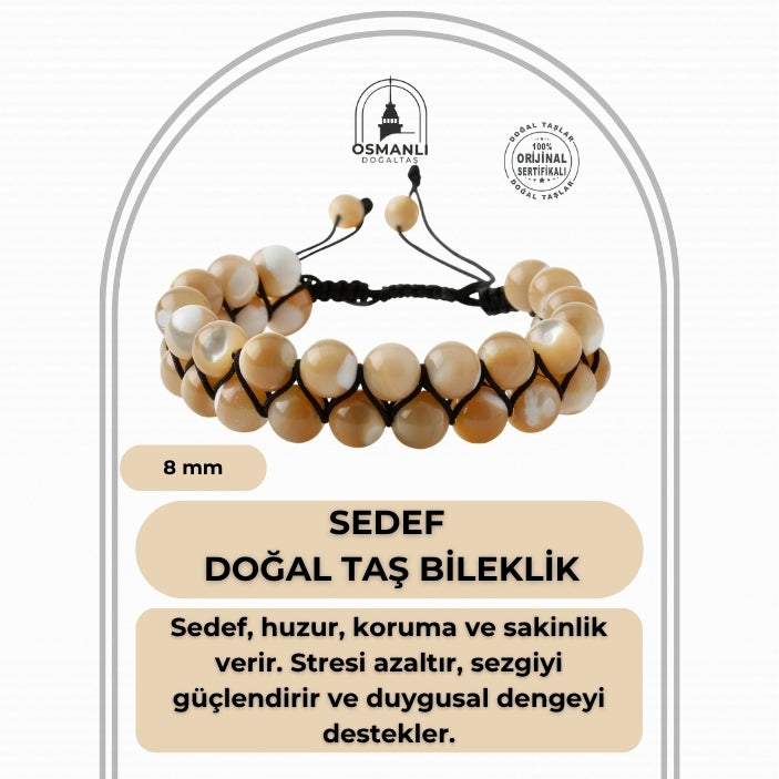 Sedef 8mm Çift Sıra Makrome Doğal Taş Bileklik