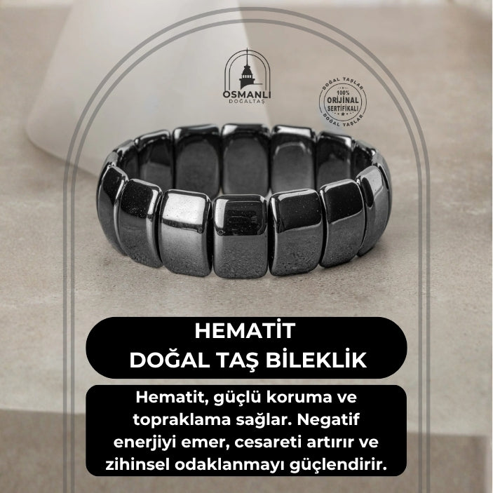 Hematit Doğal Taş Geniş Kesim Bileklik