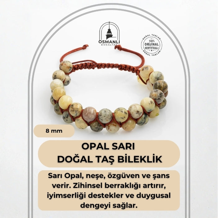 Opal Sarı 8mm Çift Sıra Makrome Doğal Taş Bileklik